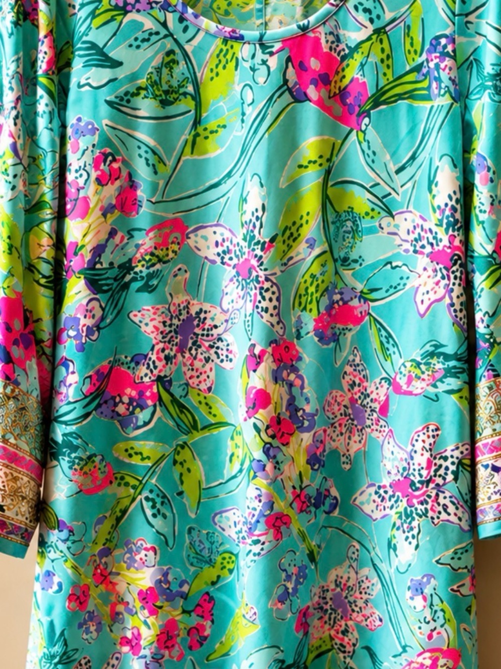Lilly Pulitzer Turquoise Floral Scoop Neck Women’s Dress XL LIKE NEW!!!!! - Picture 2 of 6